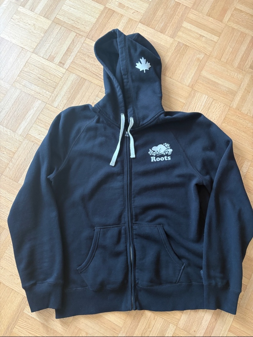 Roots Black Zip Hoodie with White Logo